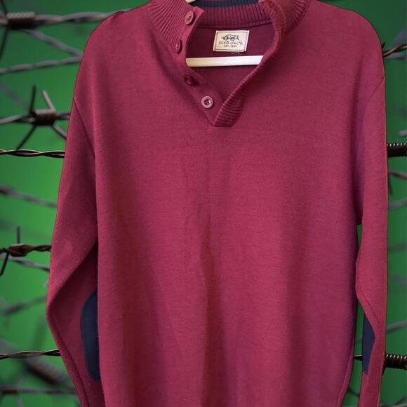 Ecko Unltd Mens L Burgundy Pullover Sweater w Elbow Patches - Picture 1 of 4